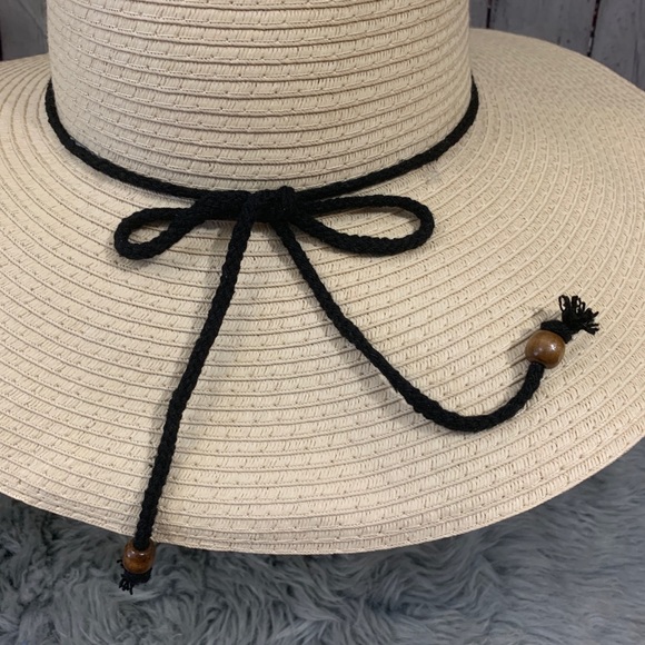 Large Black Tie Straw Floppy Sun Hat - Picture 2 of 3